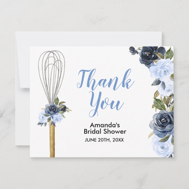 Navy Floral Soon to be Whisked Away Bridal Shower Thank You Card (Front)