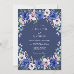 Navy Floral Swirl Wedding Invitation