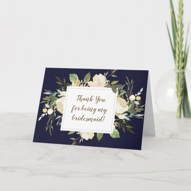 navy floral thank you for being my bridesmaid card (Front)