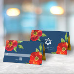 Navy Floral Watercolor Bat Mitzvah Bold Modern Place Card<br><div class="desc">No Bat Mitzvah party is complete without personalized place cards. Let your favourite Bat Mitzvah be proud, rejoice and celebrate her milestone at her perfectly coordinated party. This sophisticated, chic, stunning, floral watercolor with modern san serif type overlays a dark, navy blue background. Faux gold foil lines the inside. Personalize...</div>