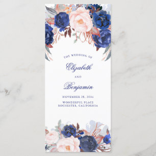 Navy Floral Watercolor Wedding Programs