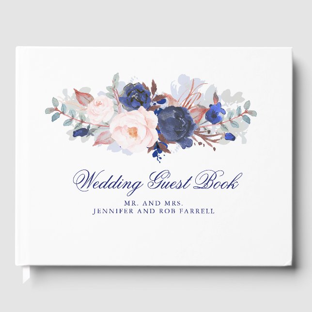 Navy Floral Wedding Guest Book (Front)