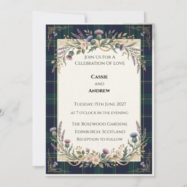 Navy Floral Wedding Invitation (Front)
