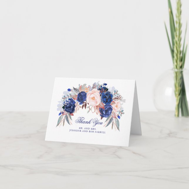 Navy Floral Wedding Thank You (Front)