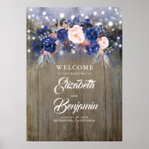 Navy Floral Wedding Welcome Sign