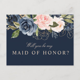 Navy floral will you be my Maid of Honour card