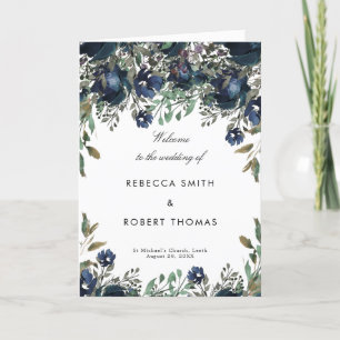 Navy florals wedding ceremony order of service program