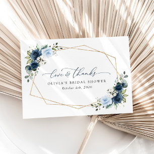 Navy Flowers, Blue Flowers, Boho, Bridal Shower Thank You Card