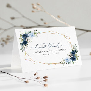 Navy Flowers, Blue Flowers, Boho, Bridal Shower Thank You Card