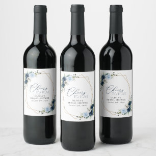 Navy Flowers, Blue Flowers, Boho, Bridal Shower Wine Label