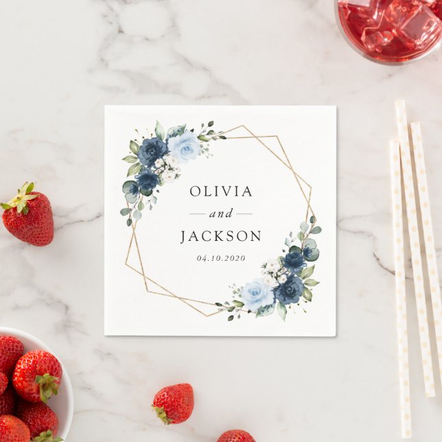 Navy Flowers, Blue Flowers, Boho, Floral Wedding Napkin (Insitu)