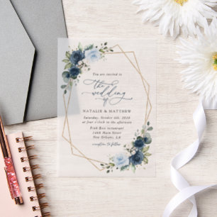 Navy Flowers, Blue Flowers, Boho, Floral Wedding Vellum Invitations