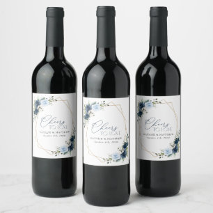 Navy Flowers, Blue Flowers, Boho, Floral Wedding Wine Label