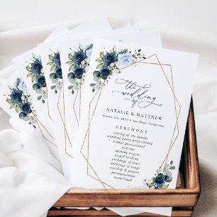 Navy Flowers, Blue Flowers, Boho, Wedding Program