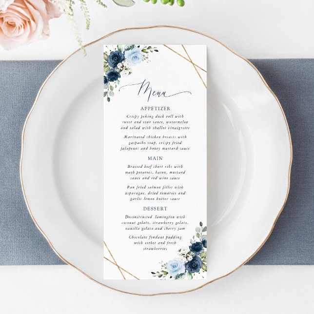 Navy Flowers, Blue Flowers, Bridal Shower Menu (Créateur téléchargé)
