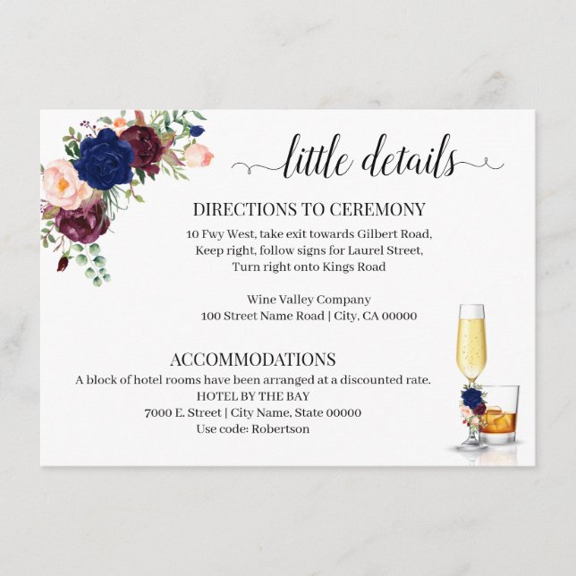 Navy Flowers Bubble and Bourbon enclosure Card (Front)