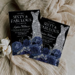 Navy Flowers & Silver Dress Black 60th Birthday Invitation<br><div class="desc">Navy Flowers & Silver Diamond Dress Black 60th Birthday Invitation

See matching collection in Niche and Nest Store</div>