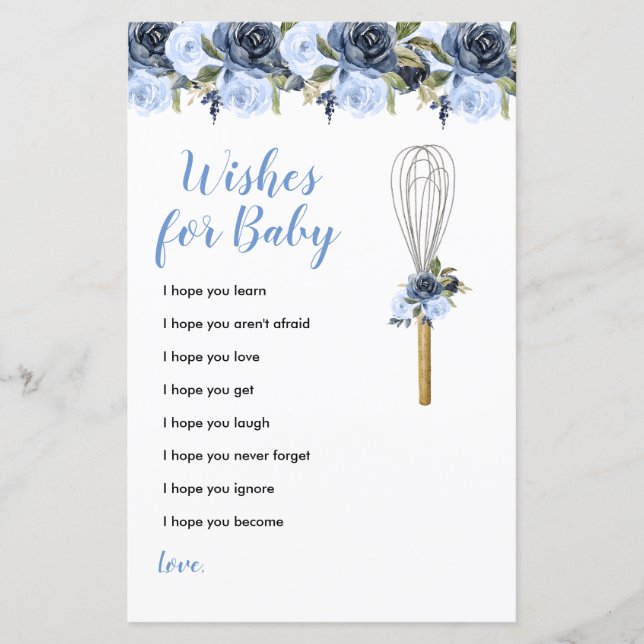 Navy Flowers Wishes for Baby Greenery Floral (Front)