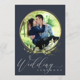NAVY FOLIAGE WATERCOLOR PHOTO OVERLAY WEDDING INVITATION