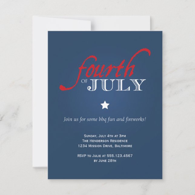 Navy Fourth of July Independence Day Celebration Invitation (Front)