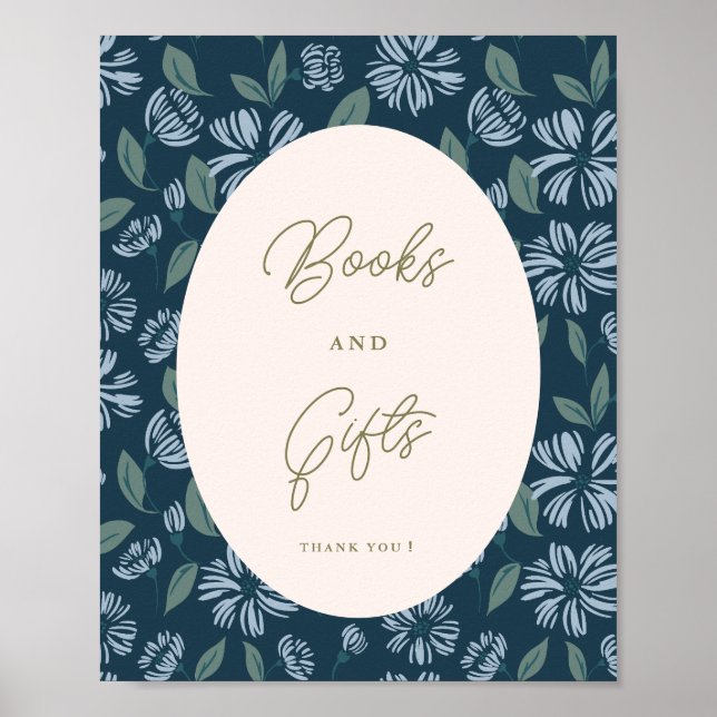 Navy Frost Bloom Floral Baby Shower Custom Sign (Front)