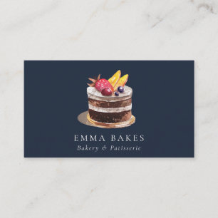 NAVY FRUIT FLORAL CAKE PATISSERIE CUPCAKE BAKERY BUSINESS CARD