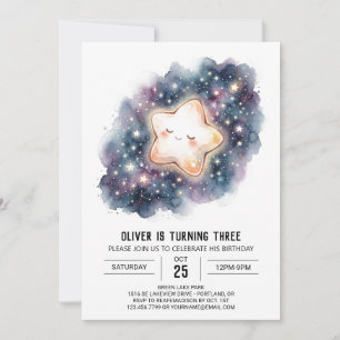 Navy Galaxy Star Birthday Invitation