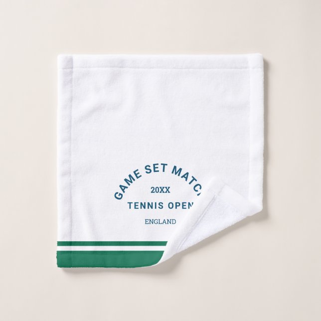 Navy Game Set Match Crest Green Stripe Tennis Face Wash Cloth (Wash Cloth)