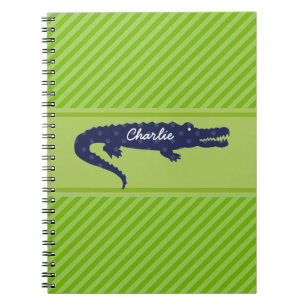 Navy Gator on Green Diagonal Personalized Notebook