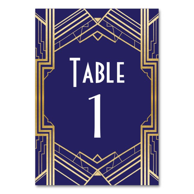 Navy Gatsby Table Number 1920s Roaring Wedding (Front)