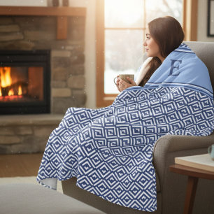 Navy Geometric Chevron Monogram Design Fleece Blanket