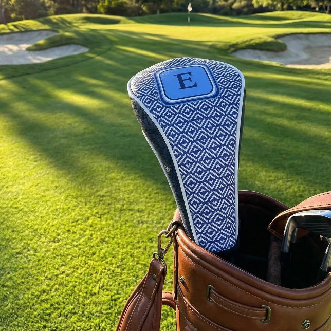 Navy Geometric Chevron Monogram Design Golf Head Cover (Creator Uploaded)
