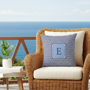 Navy Geometric Chevron Monogram Design Throw Pillow