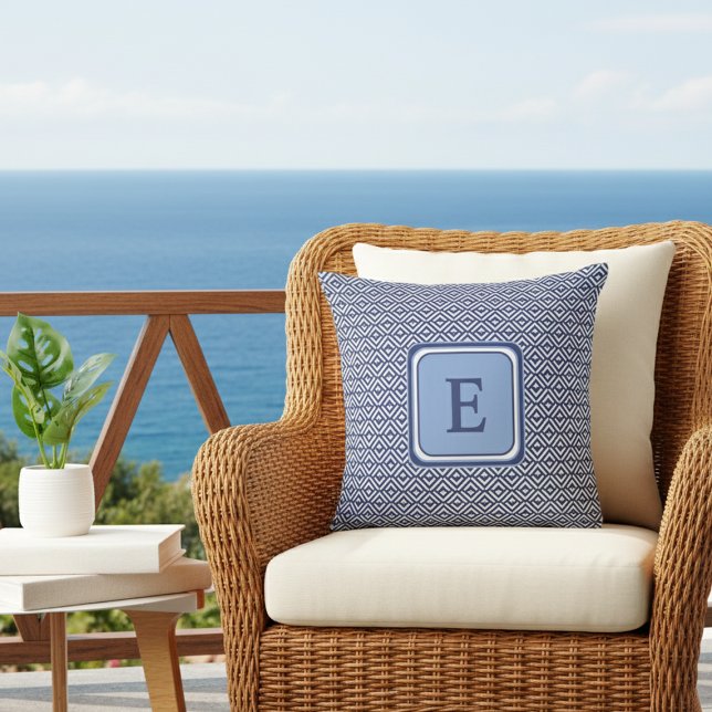Navy Geometric Chevron Monogram Design Throw Pillow (Creator Uploaded)