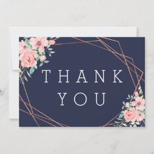 Navy Geometric Copper Floral Wedding Thank You Card