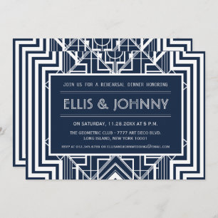 Navy Geometric Rehearsal Dinner Invites