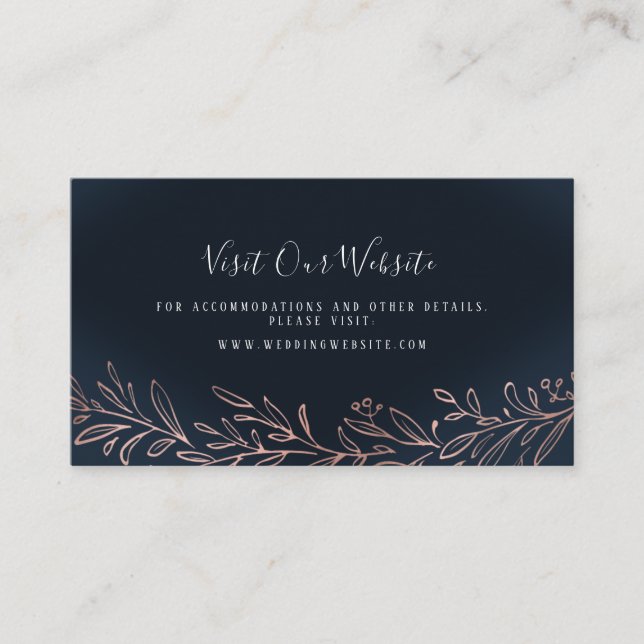 Navy gilded botanical wedding website Insert card (Front)