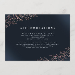 Navy gilded rose gold botanical accommodations enclosure card
