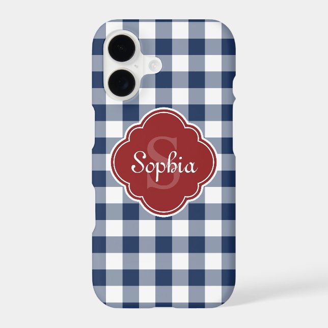 Navy Gingham Red Quatrefoil Monogram (Back)