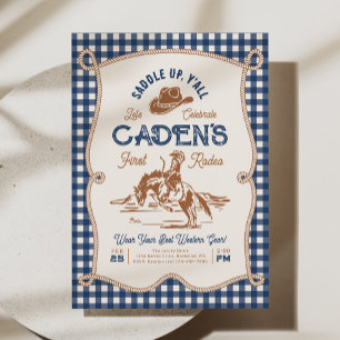 Navy Gingham Rope Rodeo Invitation