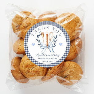 Navy Gingham Utensils Cooking Bakery Thank you Classic Round Sticker