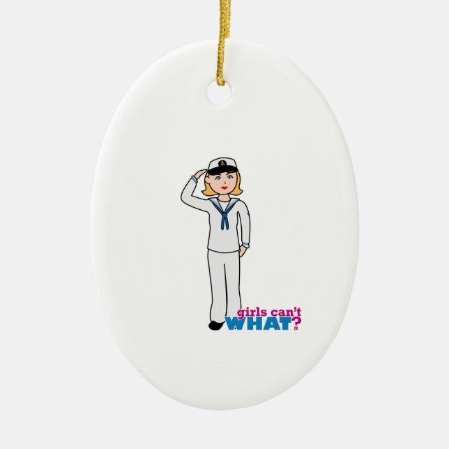 Navy Girl in Sailor Uniform Ceramic Ornament (Front)