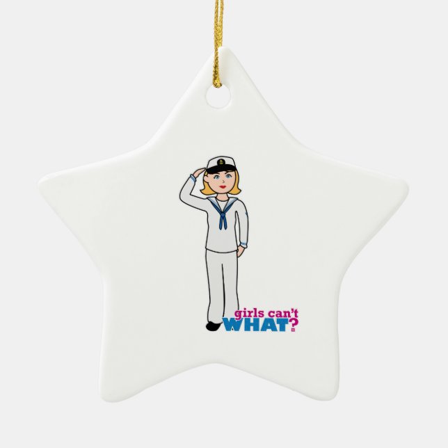 Navy Girl in Sailor Uniform Ceramic Ornament (Front)