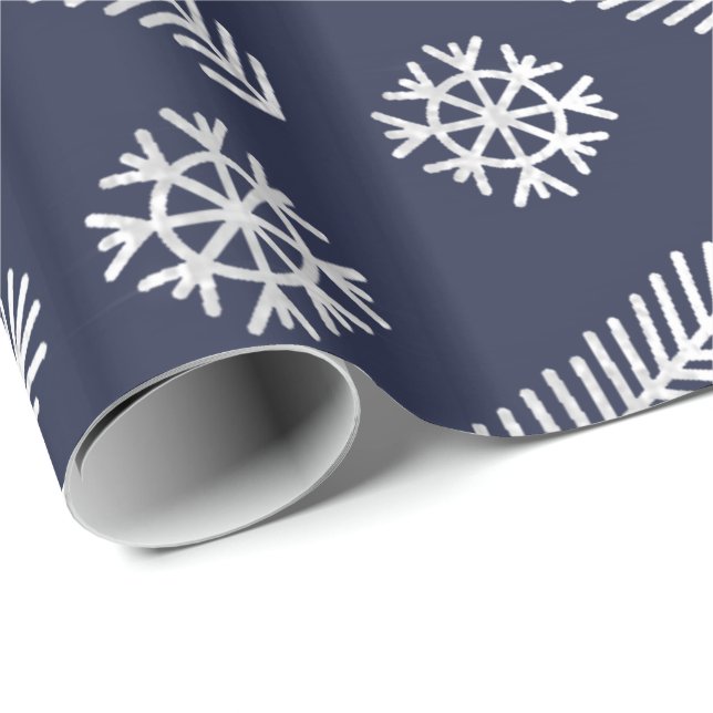 Navy Glitter Christmas Tree Holidays Snowflakes Wrapping Paper (Roll Corner)