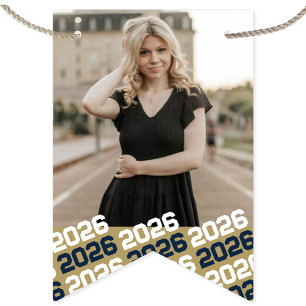 Navy & Gold 16 Photo Graduation Hanging Banner