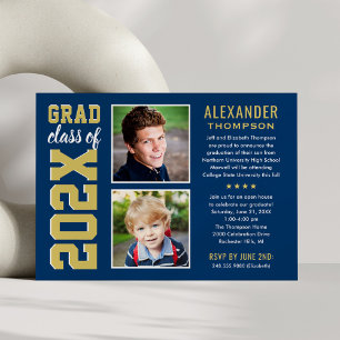 Navy Gold 2026 Photo Graduation Party Invitation
