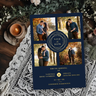 Navy Gold 4 Photos Modern Collage Wedding Script