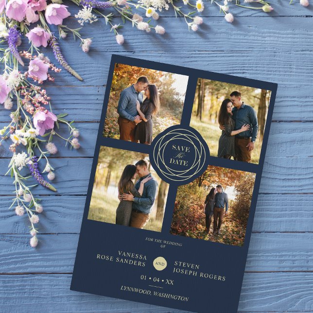 Navy Gold 4 Photos Modern Collage Wedding Script (Creator Uploaded)
