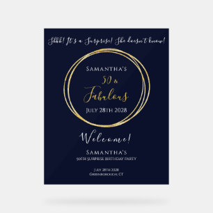 Navy Gold 50th Surprise Birthday Welcome Acrylic Sign