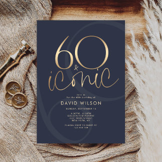 Navy Gold 60 and Iconic Birthday Party Invitation